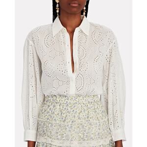 Nili Lotan Andree Cotton Eyelet Button-Down Top in Ivory
